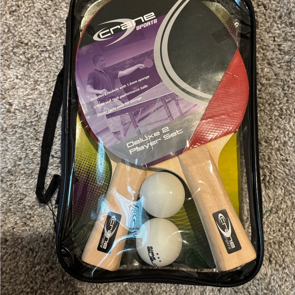 Deluxe 2-Player Table Tennis Paddle Set - Red/Black